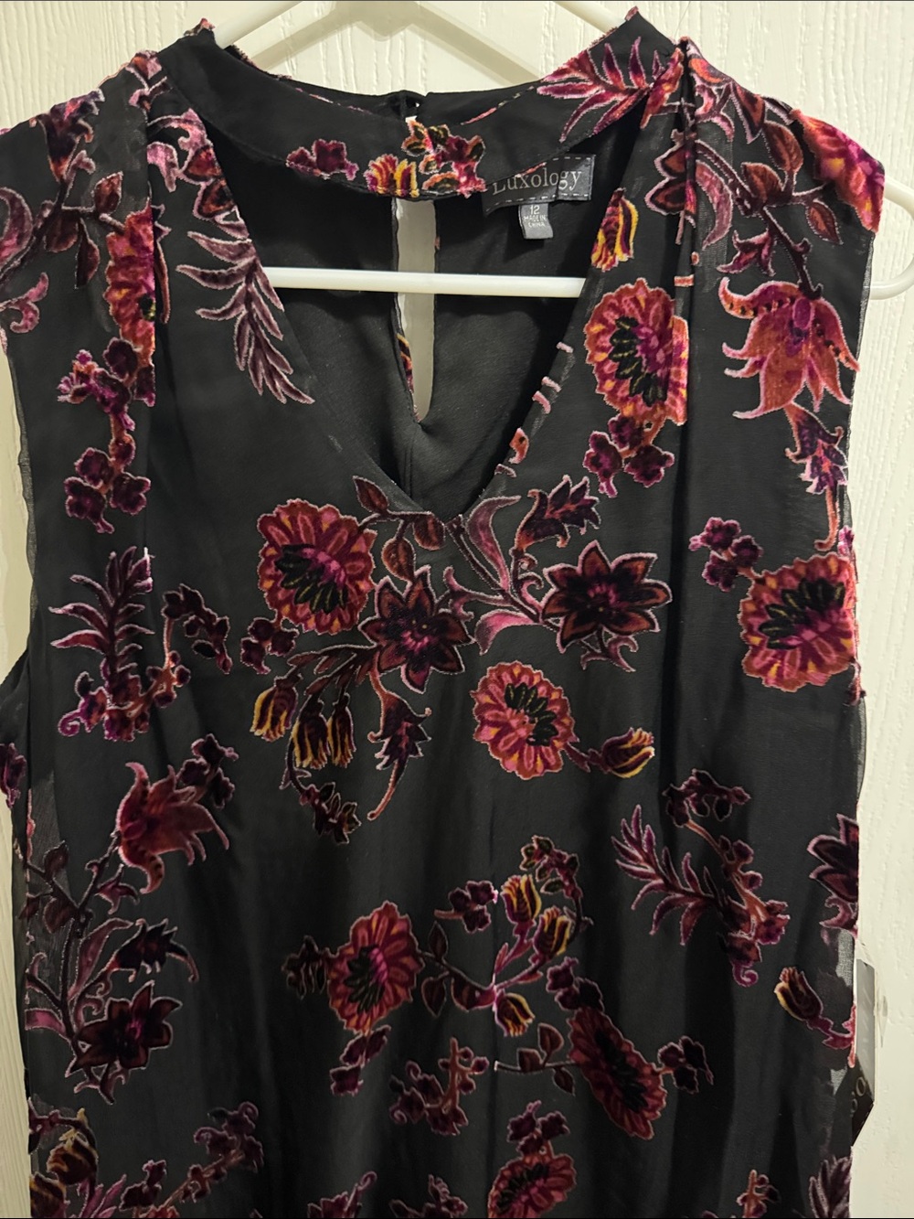Luxology Multicolor Velvet Floral Overlay Choker Dress Women’s 12 Sleeveless NWT - Picture 3 of 12